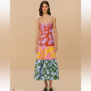 NWT Farm Rio Mixed Tropical Swing Sleeveless Midi Dress, Size Medium